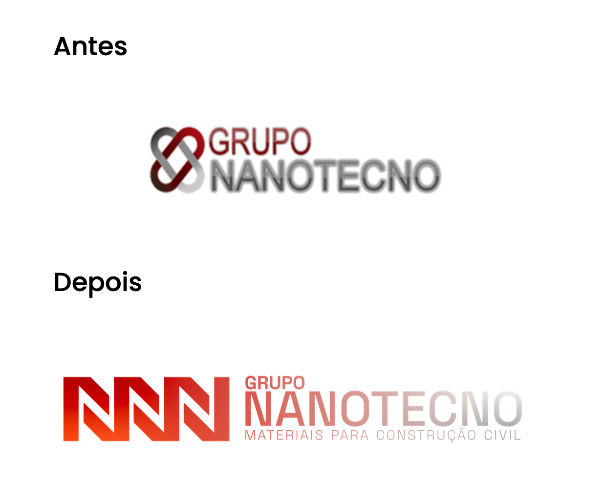 Antes e depois da marca — A mudança de identidade que iniciou a transformação.